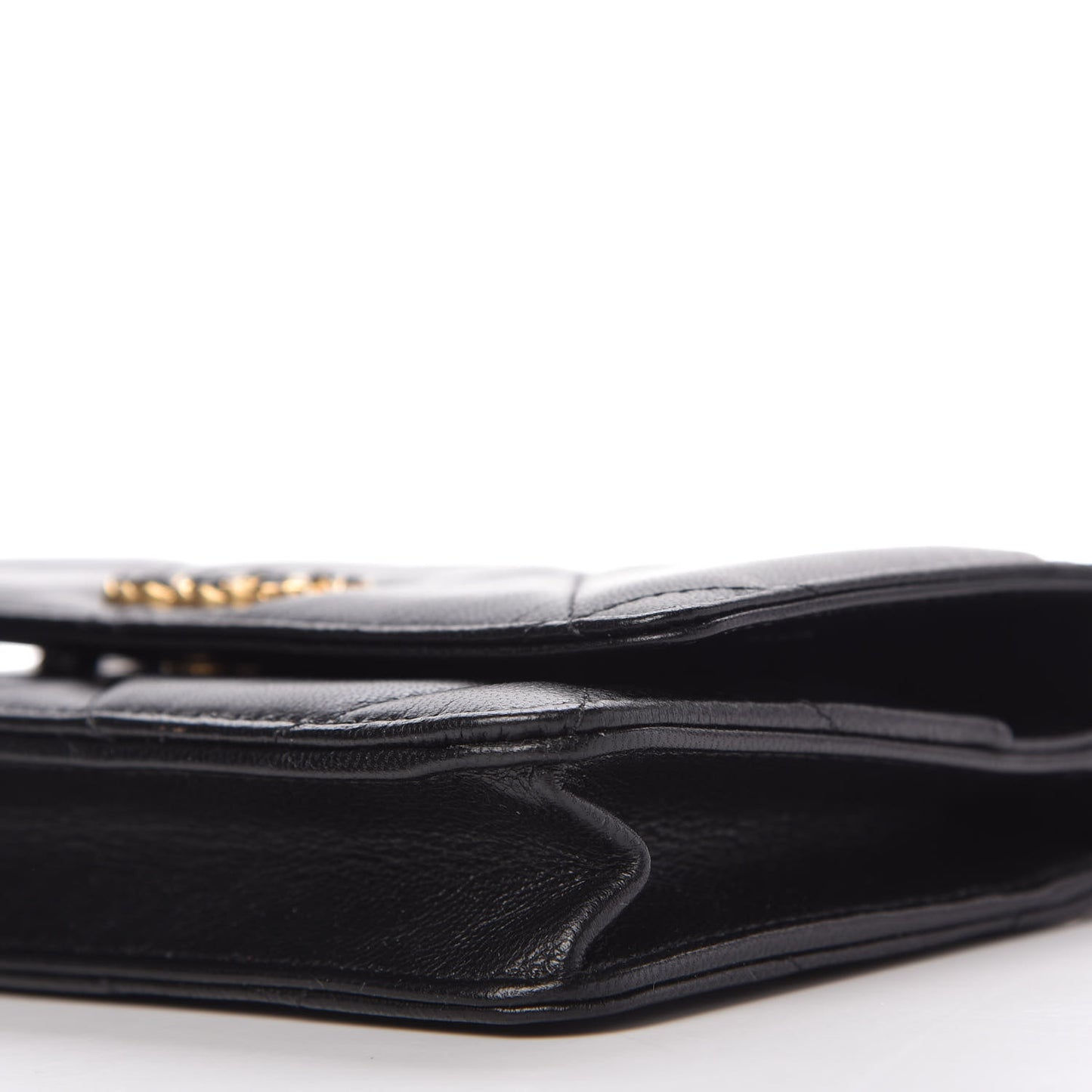 Shiny Goatskin Quilted Chanel 19 Wallet On Chain WOC Black