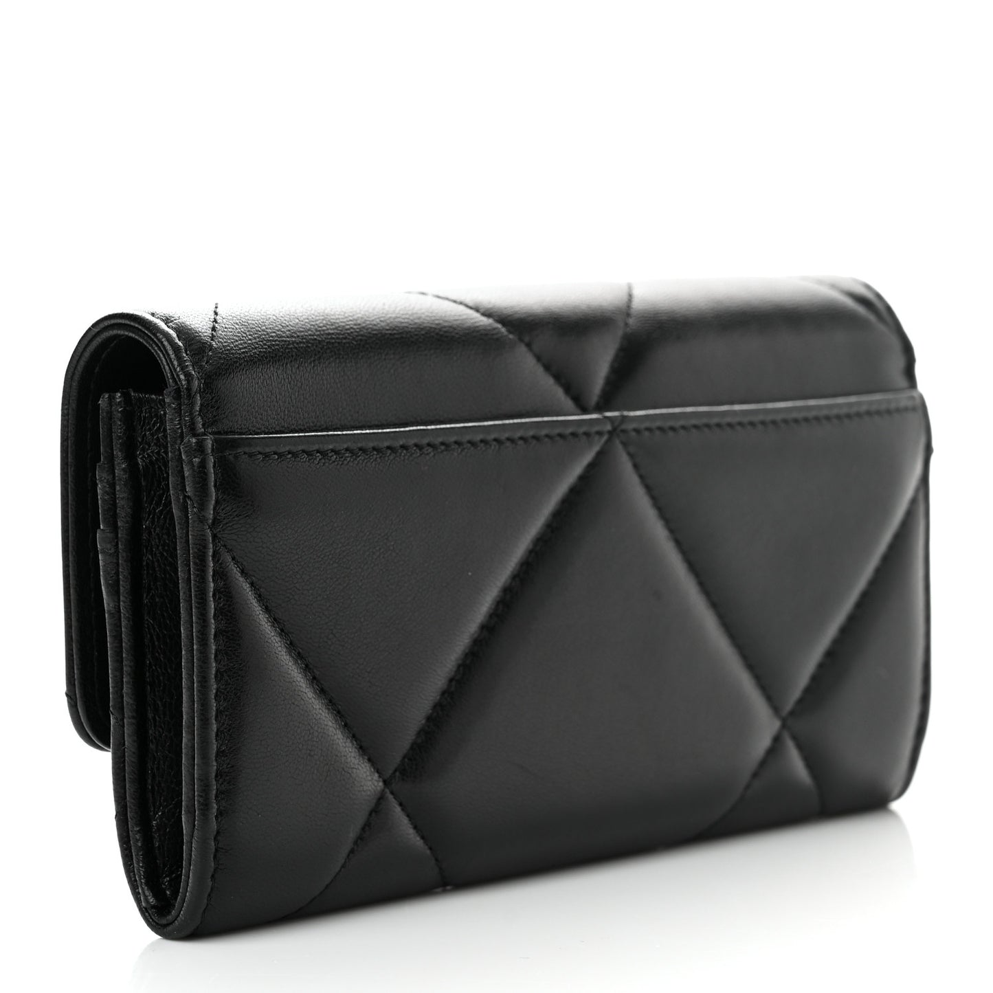 Lambskin Quilted Chanel 19 Flap Wallet Black