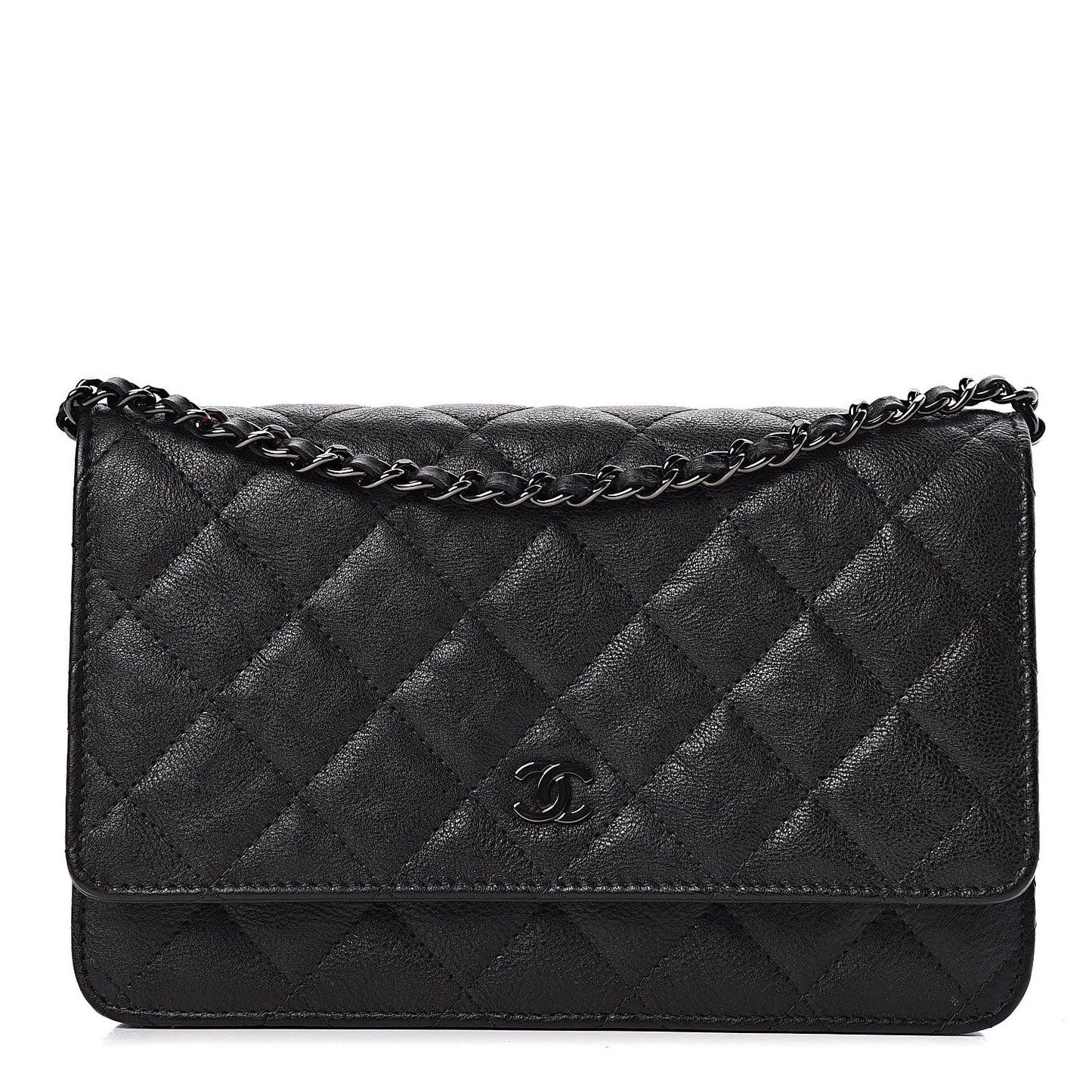 Crumpled Calfskin Quilted Wallet On Chain WOC So Black