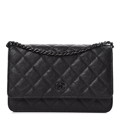 Chanel Crumpled Calfskin Quilted Wallet On Chain WOC So Black 1 of 14