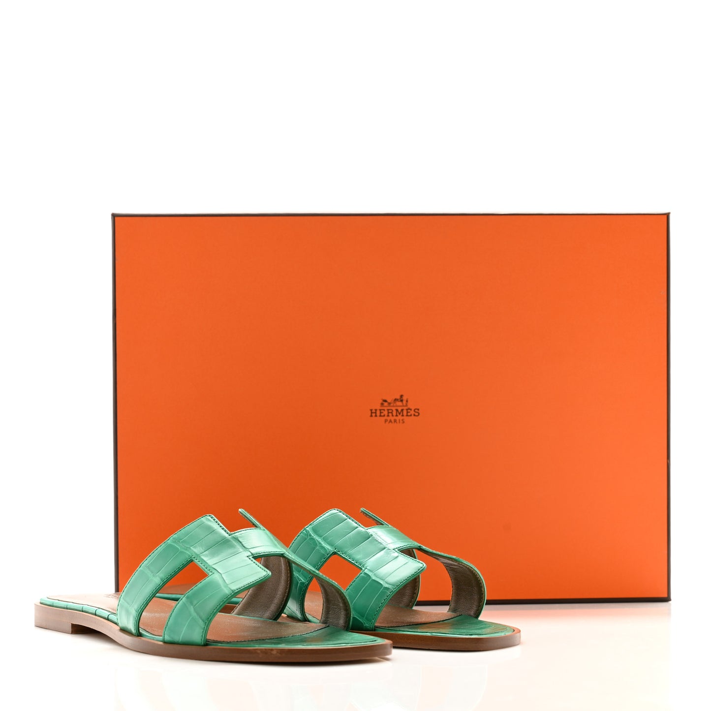 Shiny Alligator Oran Sandals 41 Vert Jade