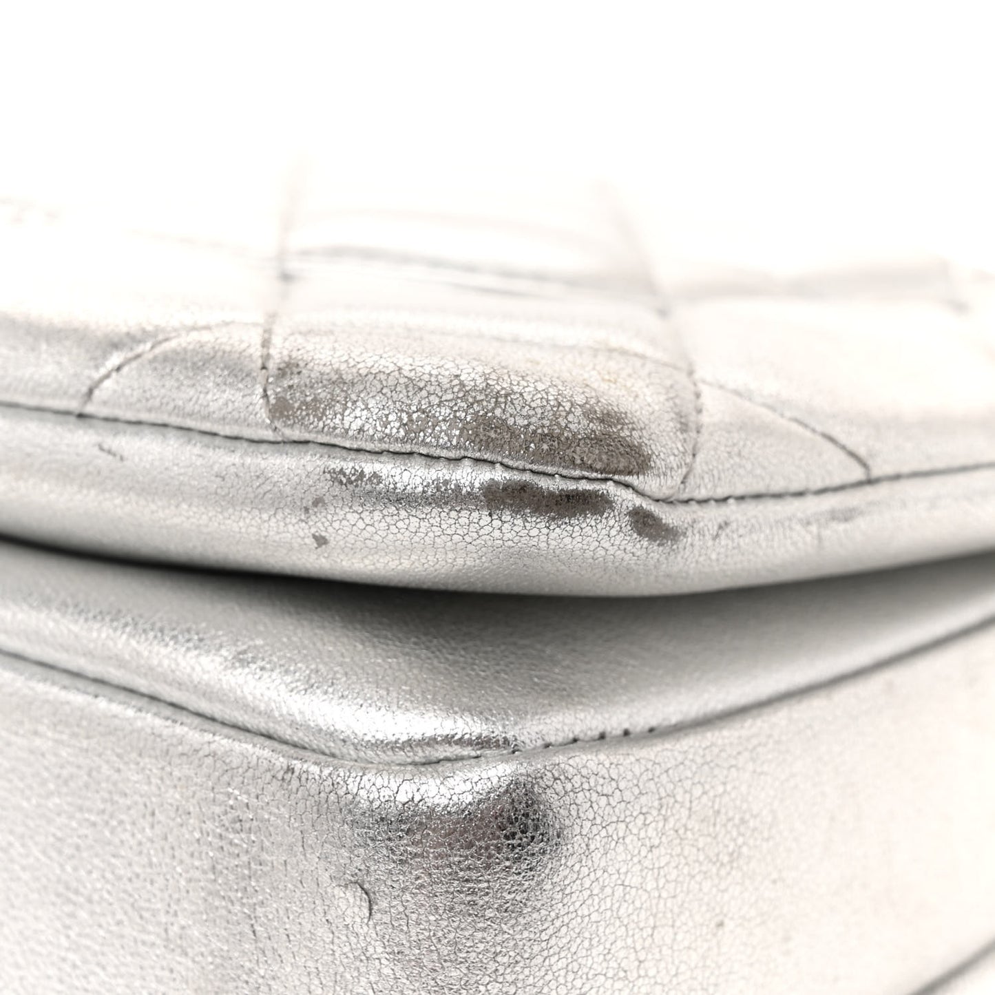 Metallic Lambskin Quilted Small Trendy CC Flap Dual Handle Bag Silver