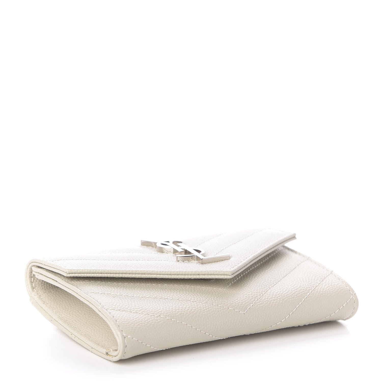 Saint Laurent Grain De Poudre Matelasse Chevron Small Monogram Envelope Wallet Crema Soft 4 of 7