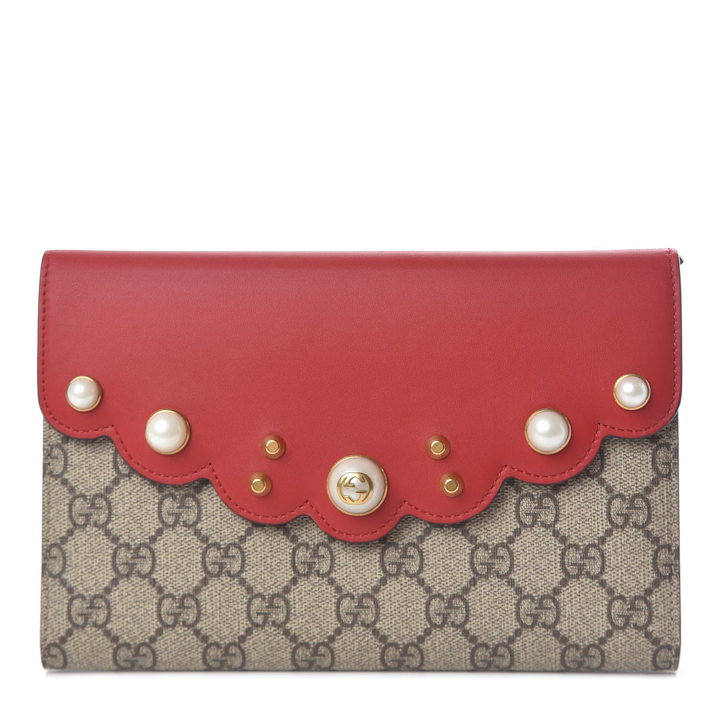 GG Supreme Monogram Mini Peony Pearly Clutch Red