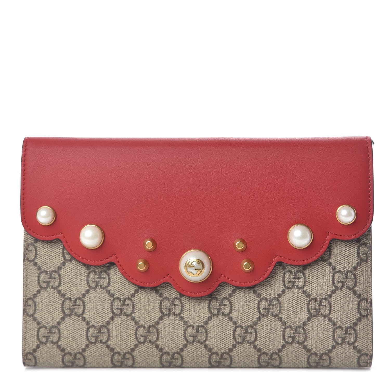 Gucci GG Supreme Monogram Mini Peony Pearly Clutch Red 1 of 7