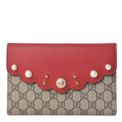 Gucci GG Supreme Monogram Mini Peony Pearly Clutch Red 1 of 7