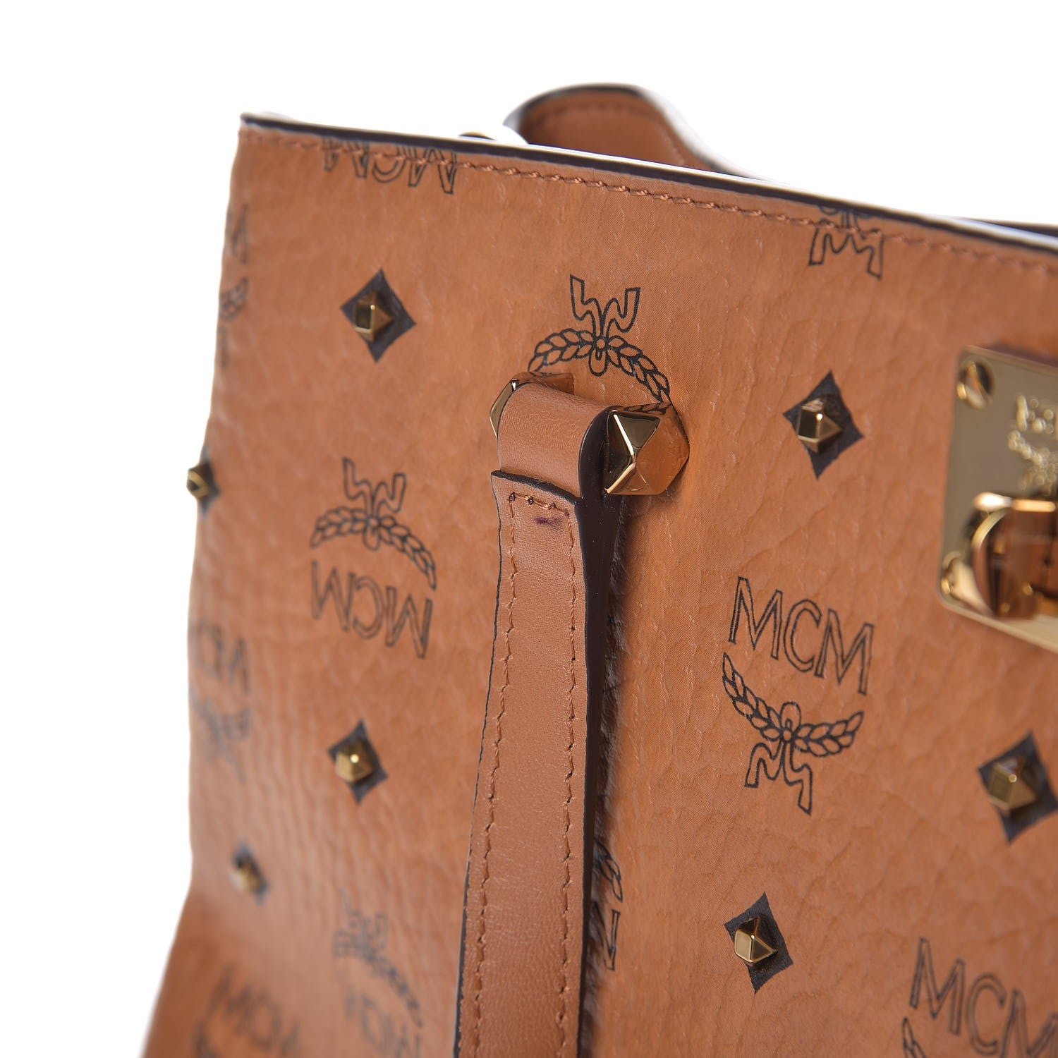 MCM Visetos Studded Medium Tote Cognac 7 of 13