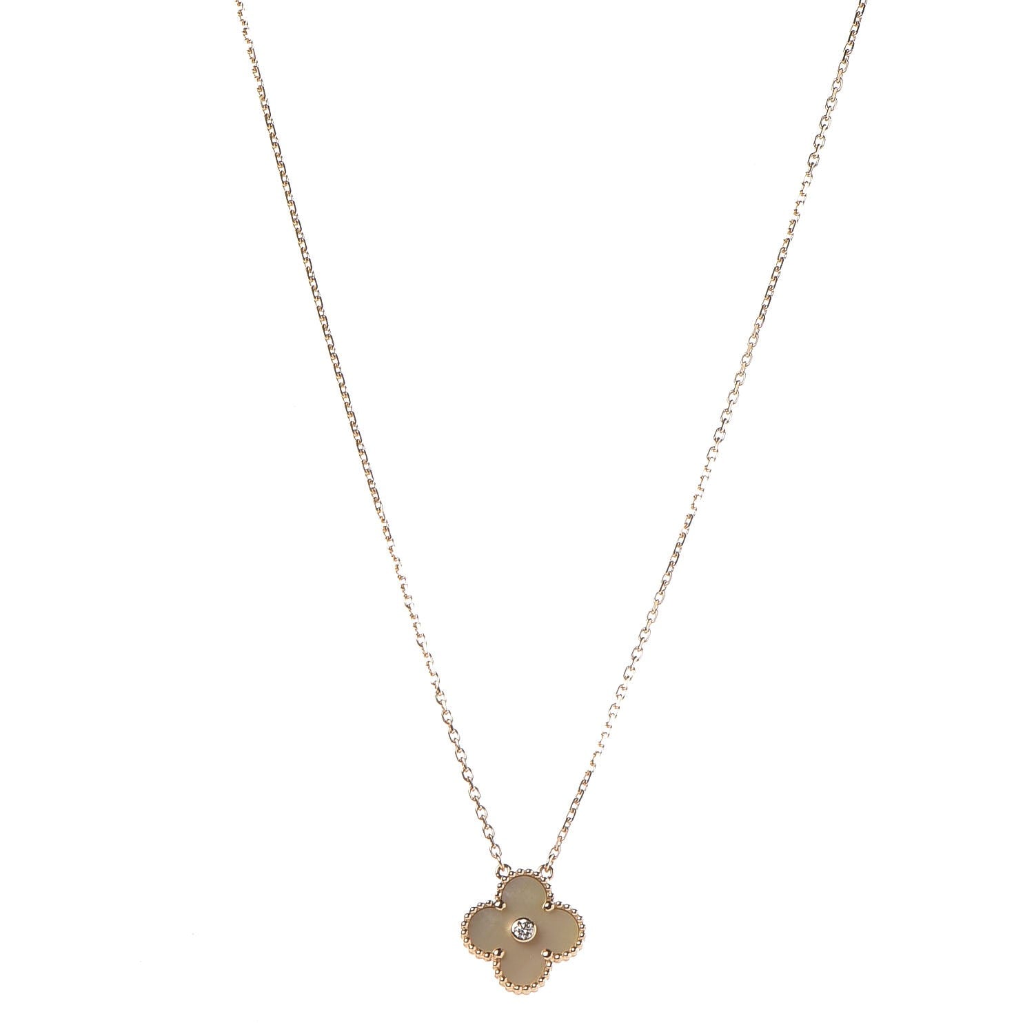 Van Cleef & Arpels 18K Yellow Gold Diamond Yellow Mother of Pearl Vintage Alhambra Pendant Necklace 1 of 8