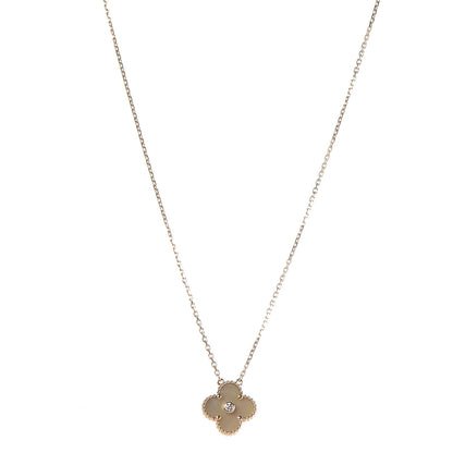 Van Cleef & Arpels 18K Yellow Gold Diamond Yellow Mother of Pearl Vintage Alhambra Pendant Necklace 1 of 8