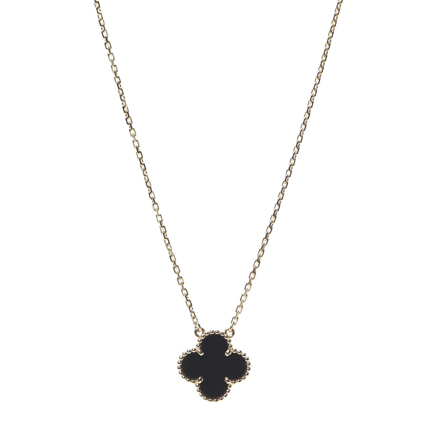 18K Yellow Gold Black Onyx Vintage Alhambra Pendant Necklace