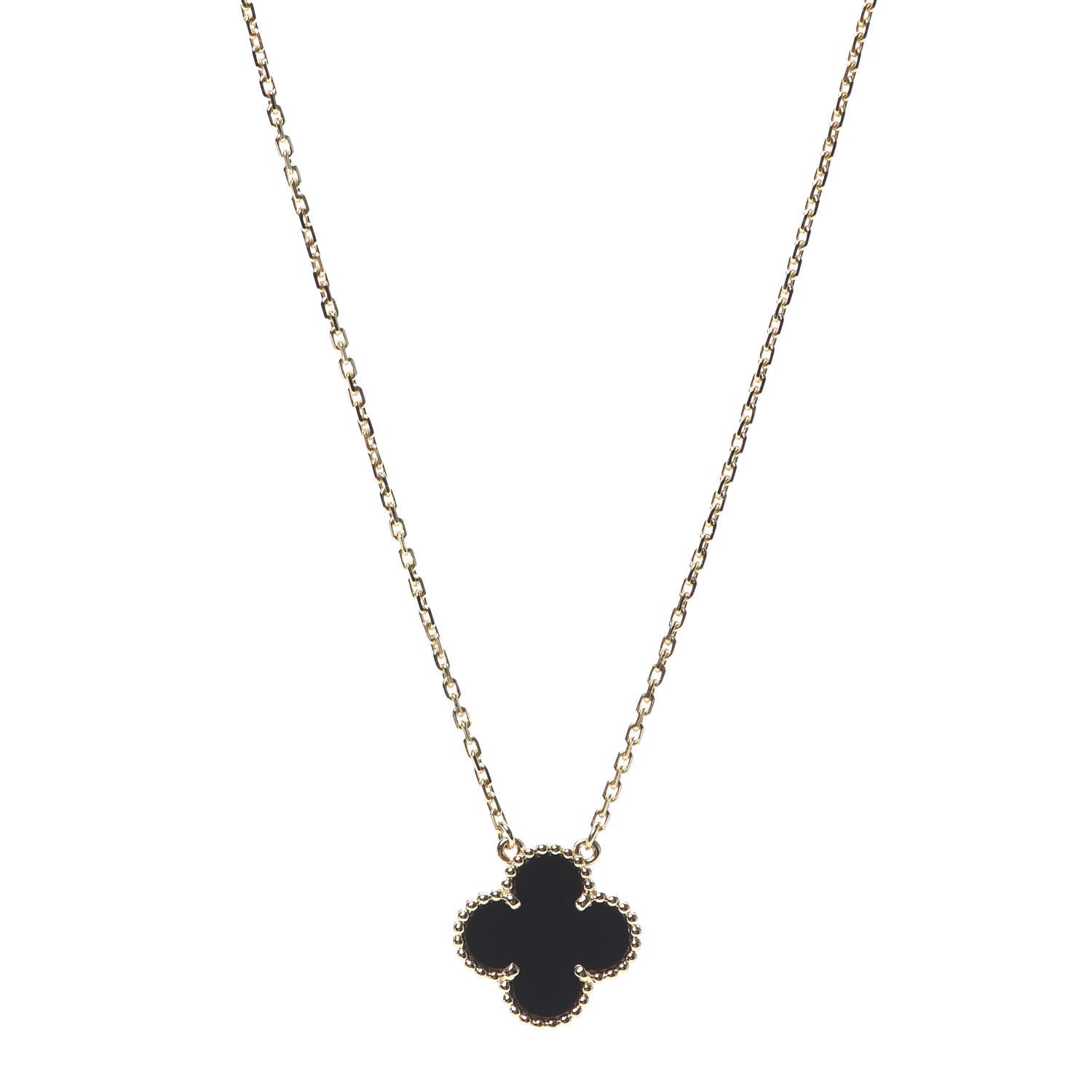 Van Cleef & Arpels 18K Yellow Gold Black Onyx Vintage Alhambra Pendant Necklace 1 of 5