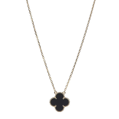 Van Cleef & Arpels 18K Yellow Gold Black Onyx Vintage Alhambra Pendant Necklace 1 of 5