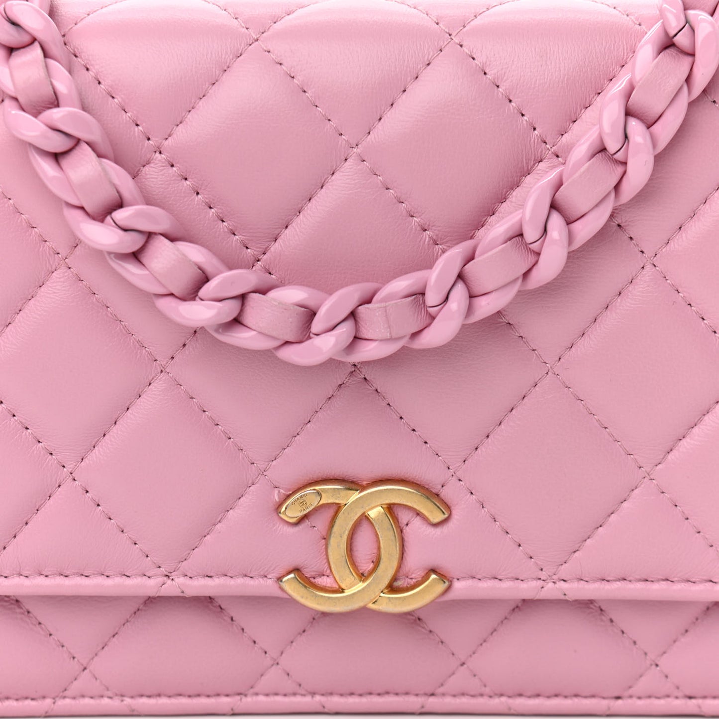 Lambskin Resin Quilted Wallet On Chain WOC Dark Pink