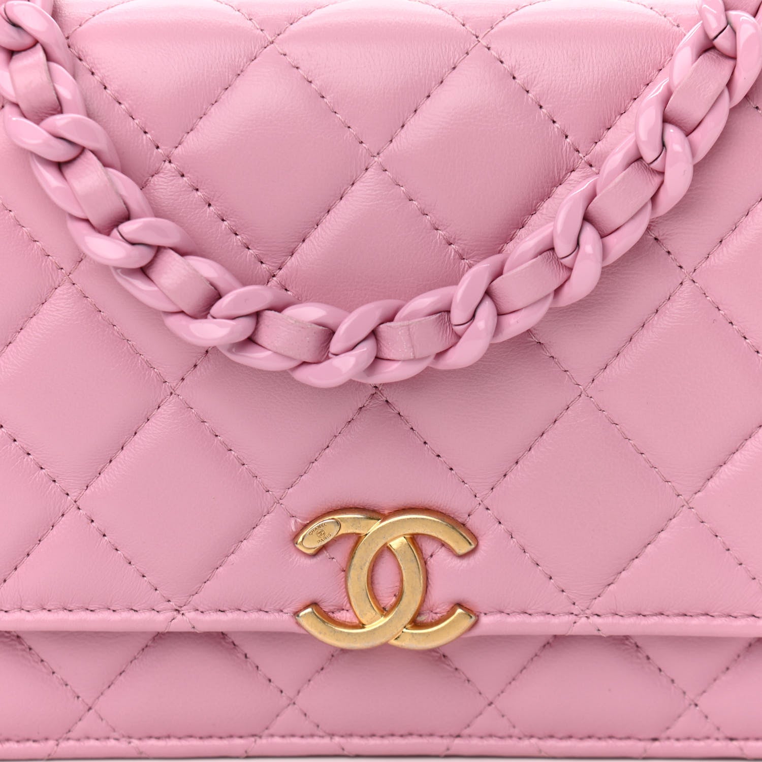 Chanel Lambskin Resin Quilted Wallet On Chain WOC Dark Pink 9 of 12