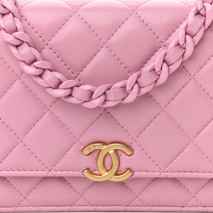 Chanel Lambskin Resin Quilted Wallet On Chain WOC Dark Pink 9 of 12