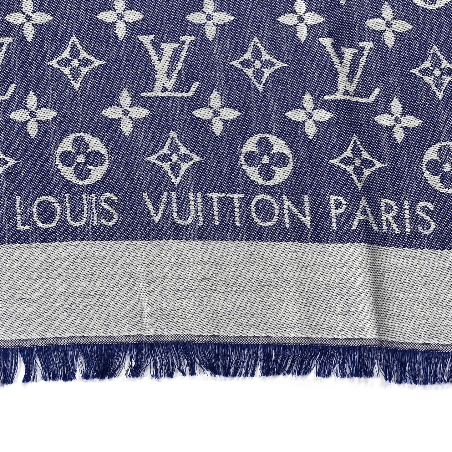 Silk Wool Monogram Denim Shawl Light Blue