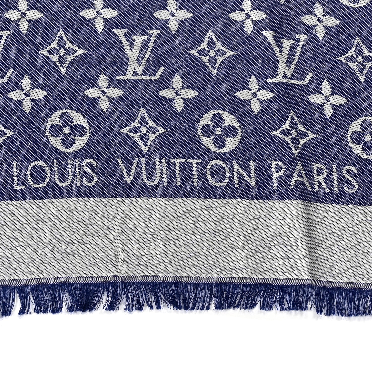 Louis Vuitton Silk Wool Monogram Denim Shawl Light Blue 2 of 6