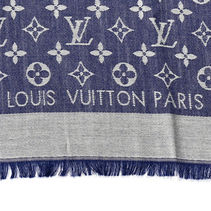 Louis Vuitton Silk Wool Monogram Denim Shawl Light Blue 2 of 6