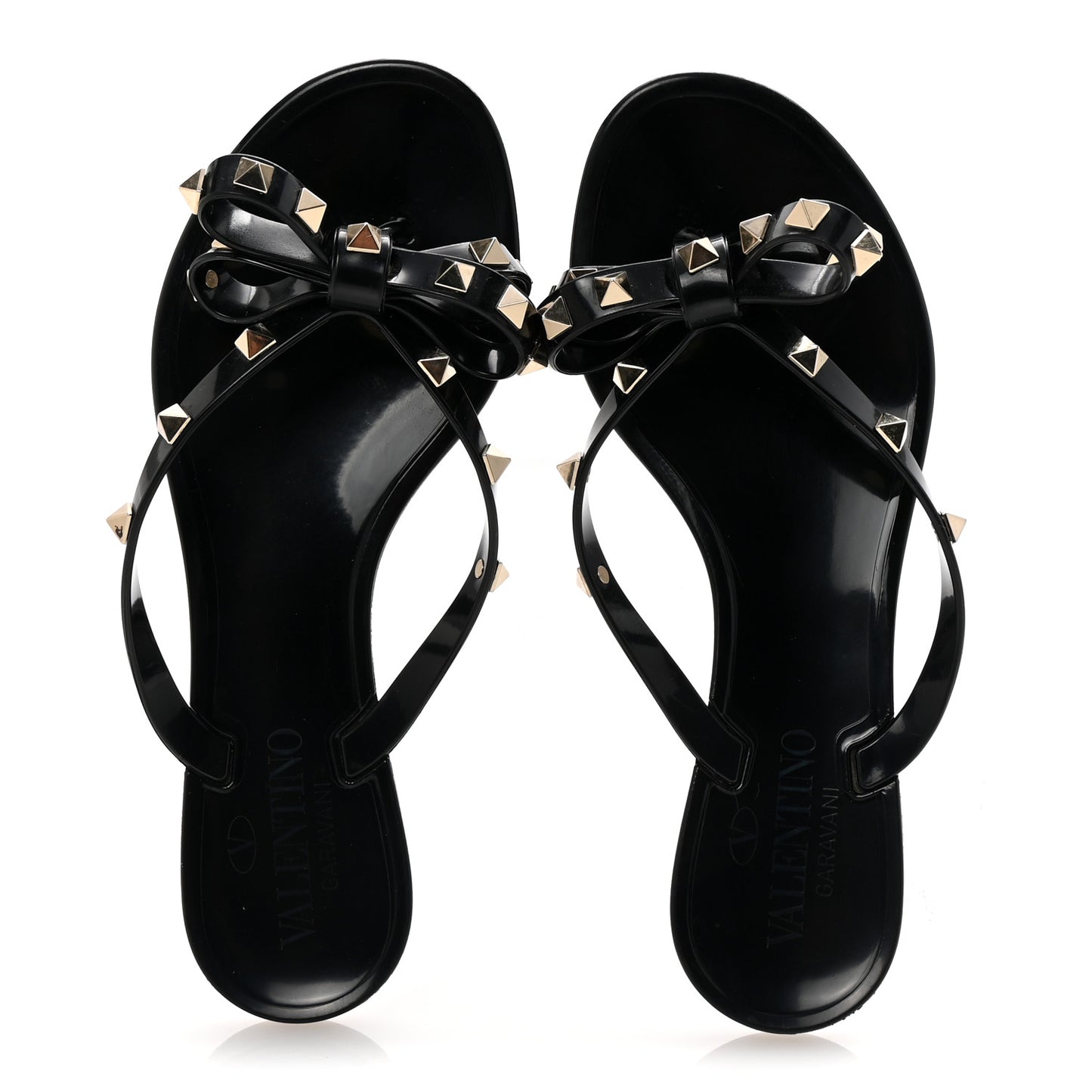 PVC Jelly Rockstud Bow Thong Sandals 35 Black