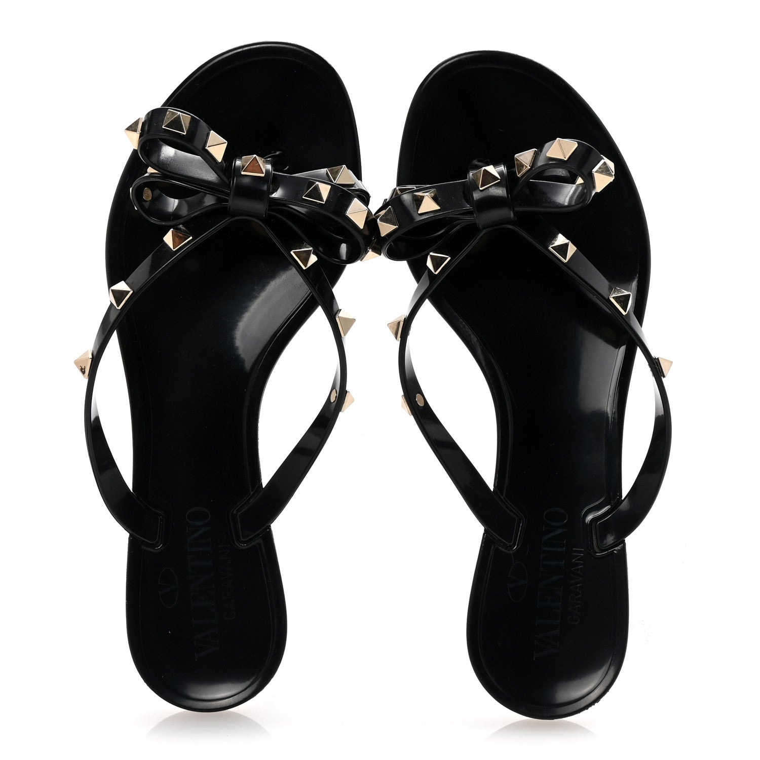 Valentino Garavani PVC Jelly Rockstud Bow Thong Sandals 35 Black 2 of 8