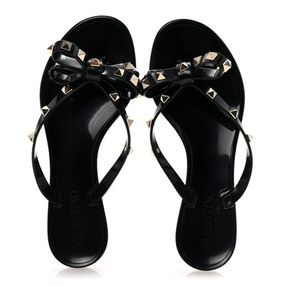 Valentino Garavani PVC Jelly Rockstud Bow Thong Sandals 35 Black 2 of 8