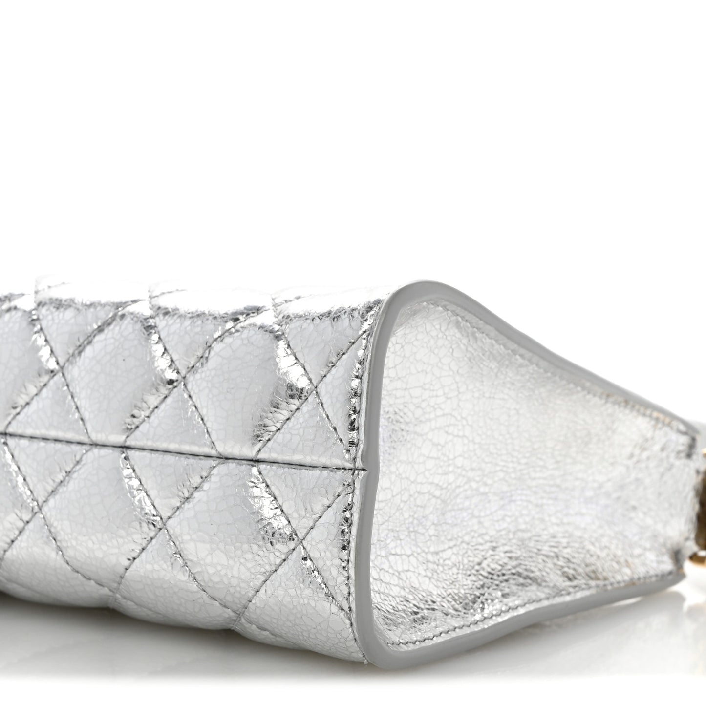 Metallic Crackled Calfskin Quilted Hobo Silver