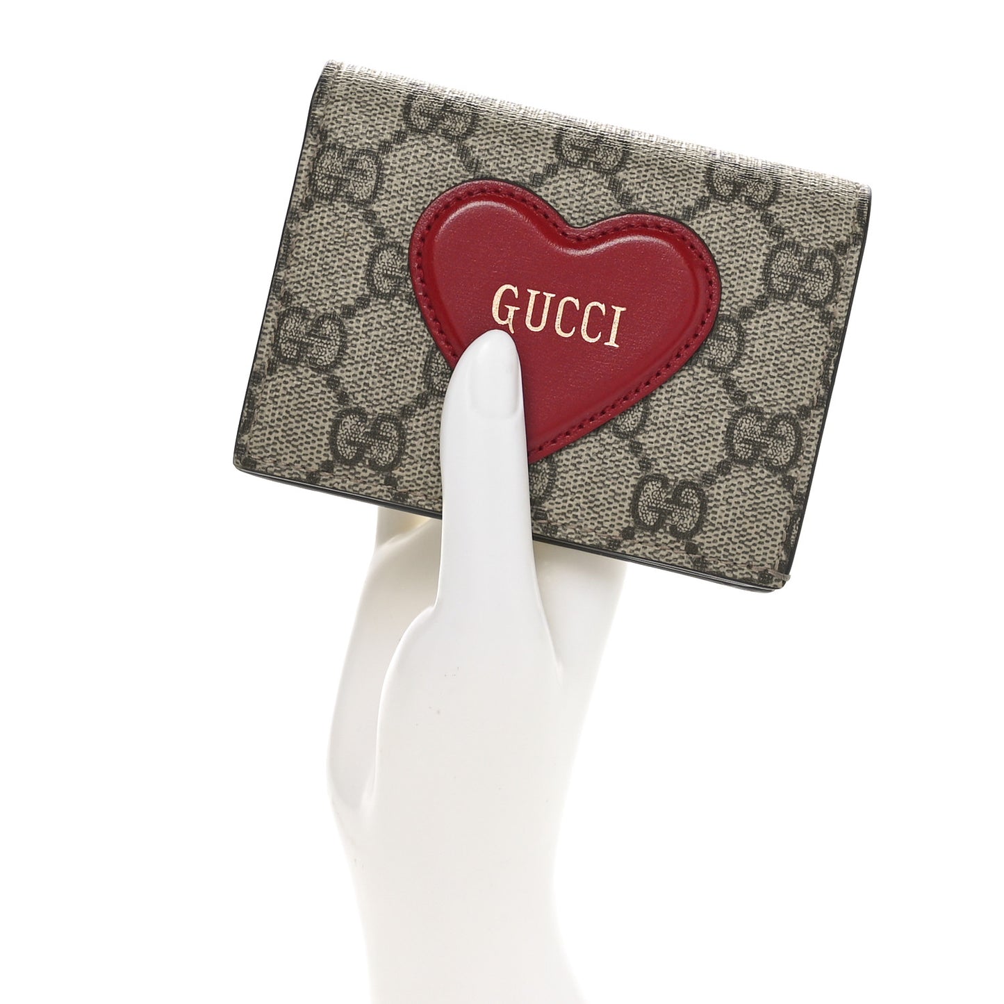 GG Supreme Monogram Script Logo Heart Card Case New Cherry Red Beige New Acero