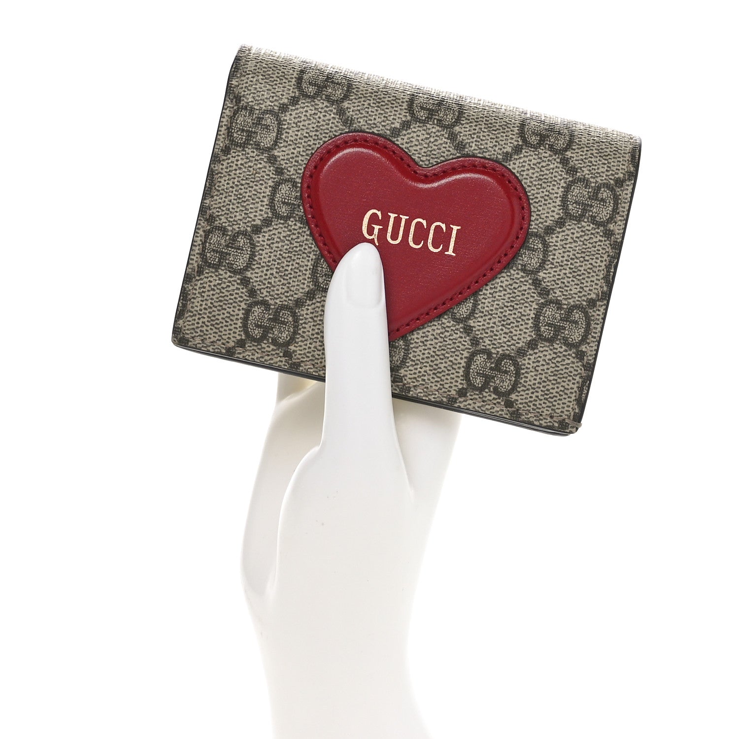 Gucci GG Supreme Monogram Script Logo Heart Card Case New Cherry Red Beige New Acero 2 of 11