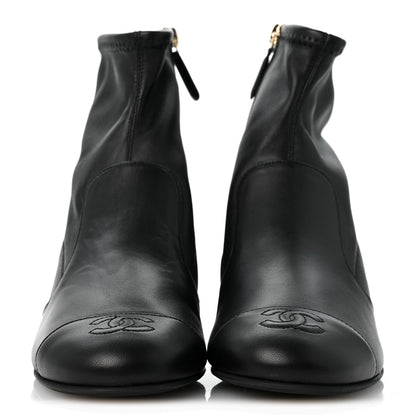 Chanel Stretch Lambskin Cap Toe CC Uniform Short Boots 38 Black 3 of 9