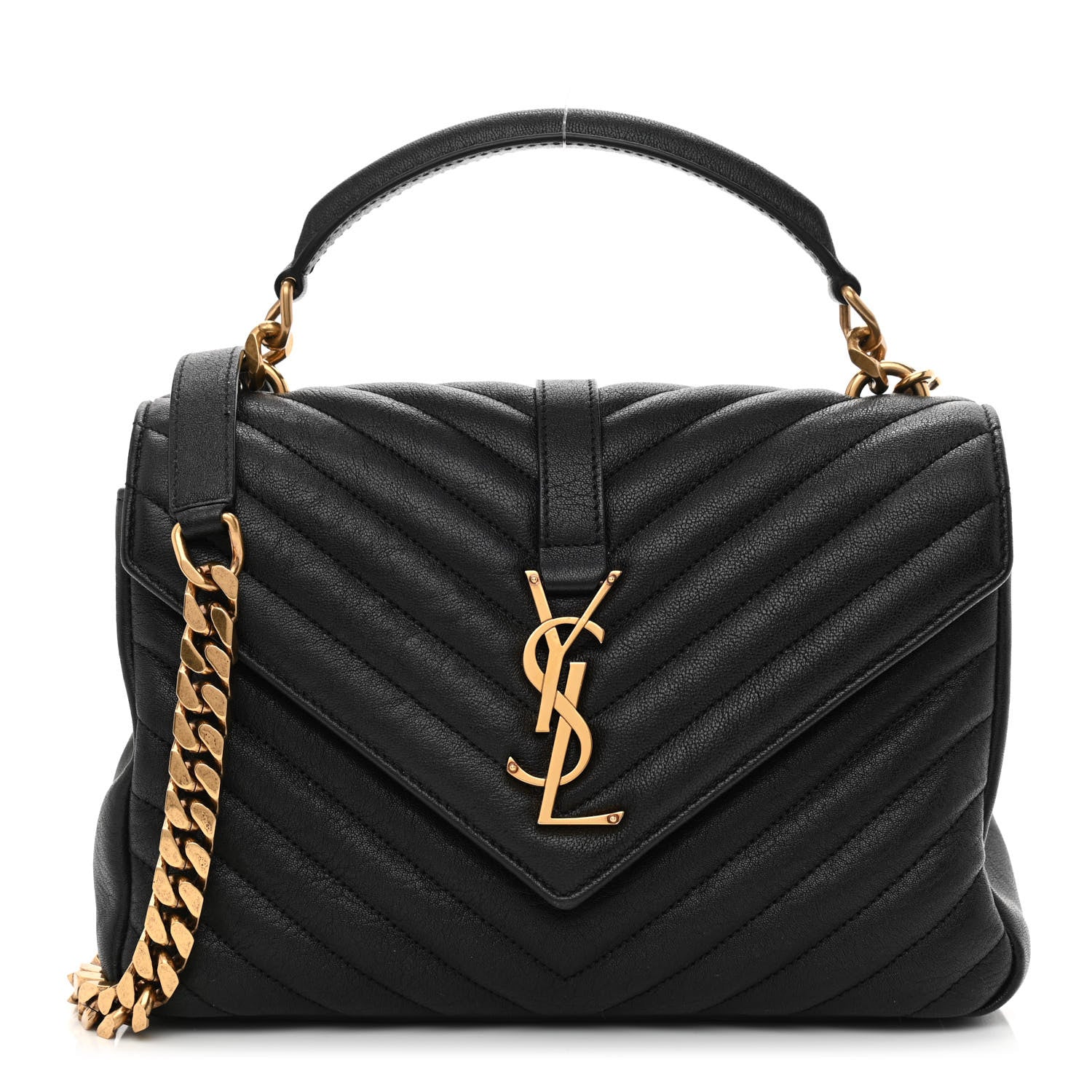 Saint Laurent Sheepskin Matelasse Chevron Monogram Medium College Bag Black 1 of 10