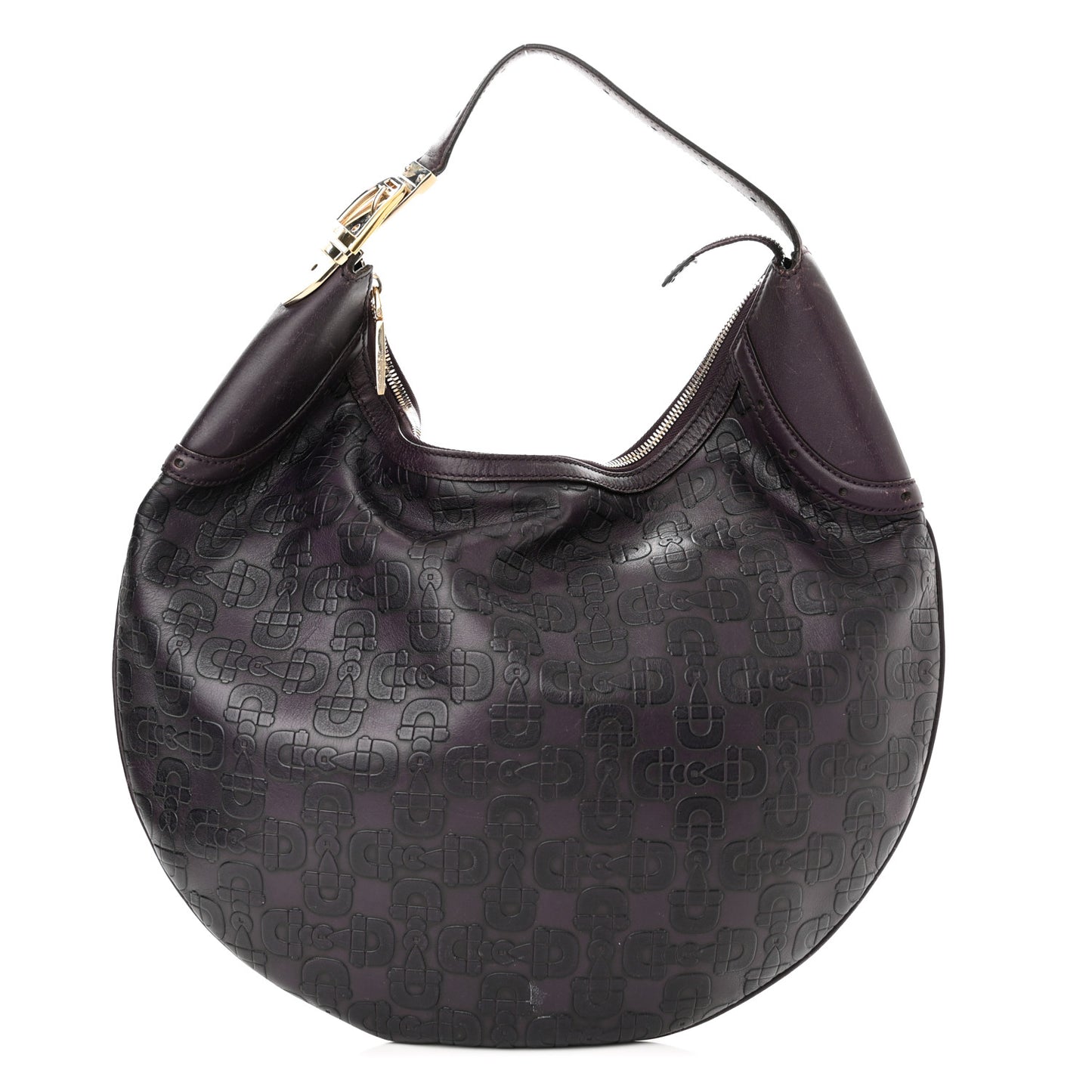 Calfskin Horsebit Embossed Glam Hobo Burgundy