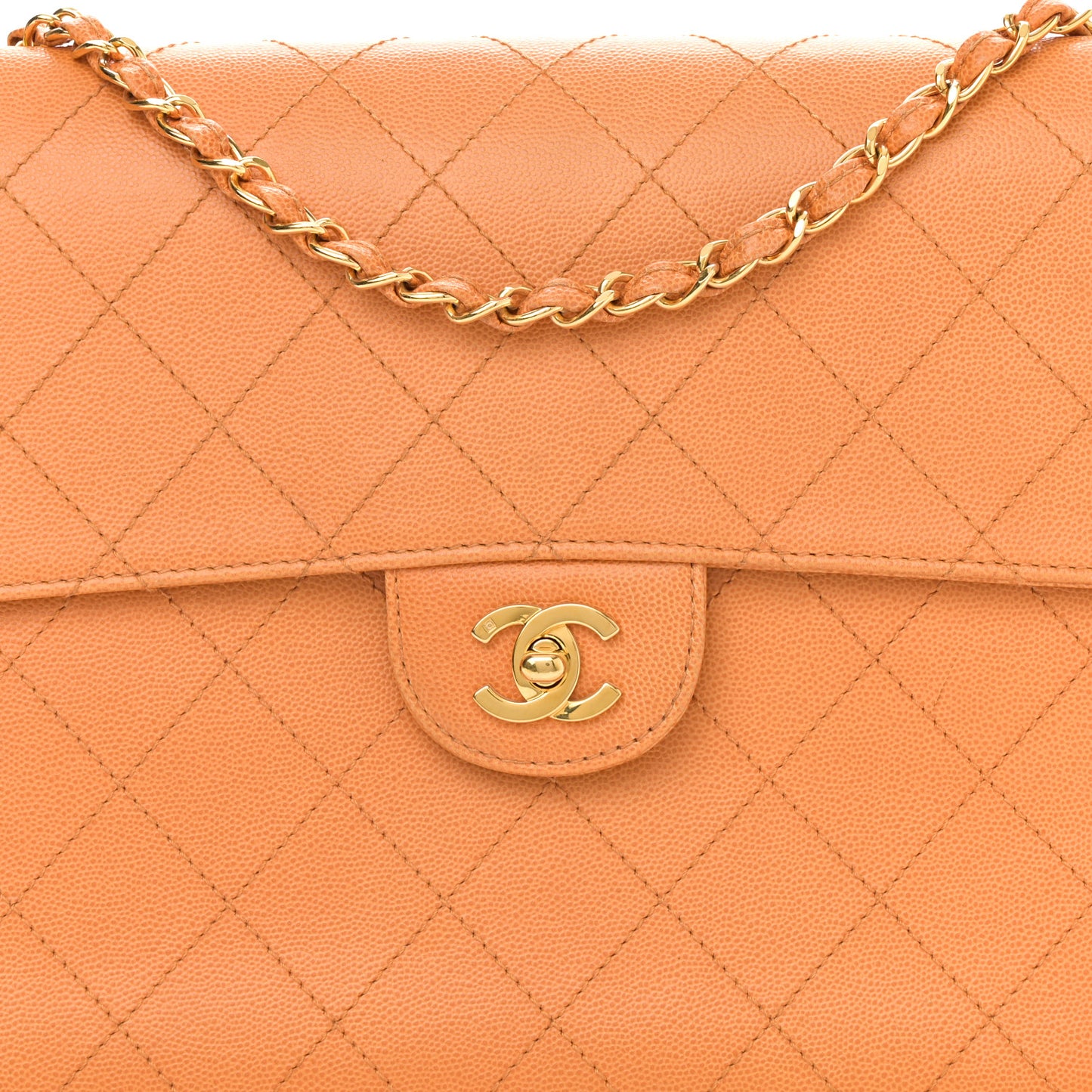 Caviar Stitched Jumbo Single Flap Orange