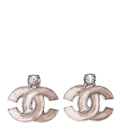 Chanel Enamel Crystal CC Earrings Beige Silver 1 of 5
