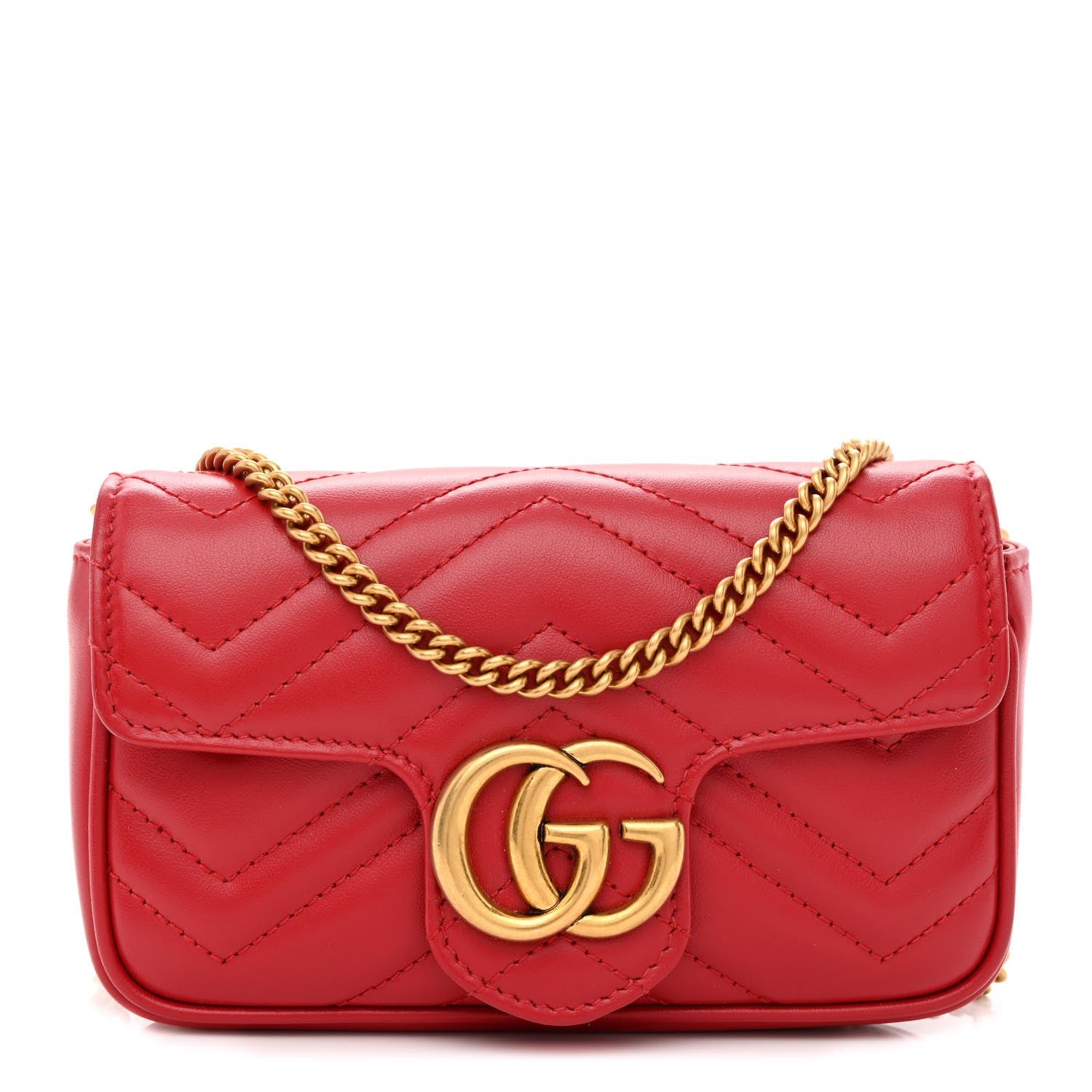 Gucci Calfskin Matelasse Super Mini GG Marmont Shoulder Bag Hibiscus Red 1 of 11
