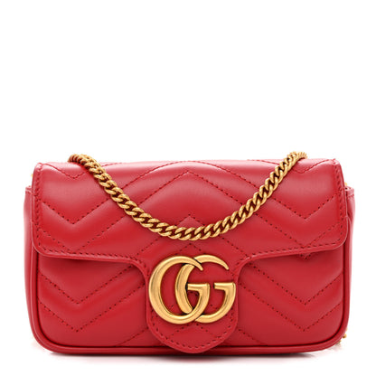 Gucci Calfskin Matelasse Super Mini GG Marmont Shoulder Bag Hibiscus Red 1 of 11