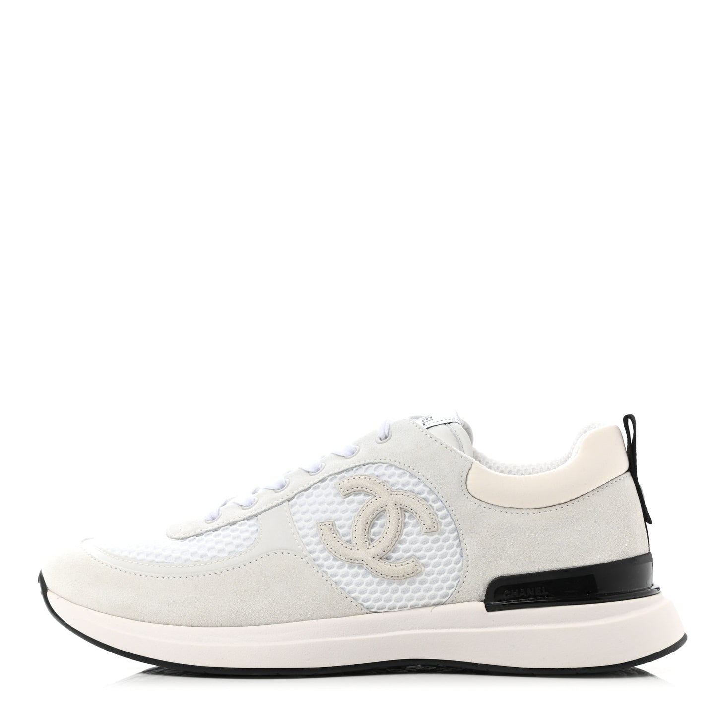 Calfskin Mesh Lycra Suede Womens Logo Sneakers 42 White