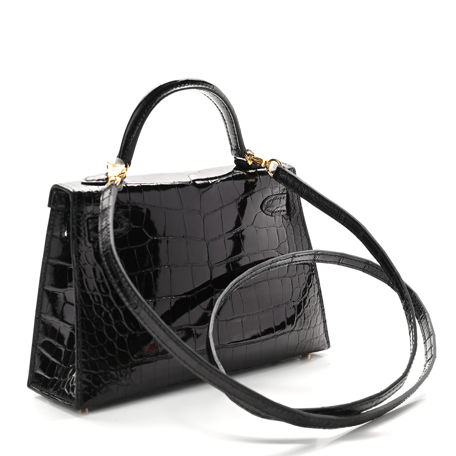Hermes Shiny Alligator Mini Kelly Sellier 20 Black 3 of 9