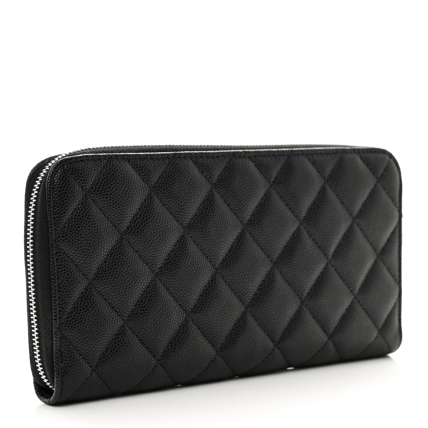 Caviar Quilted CC Logo Long Zipped Wallet Black