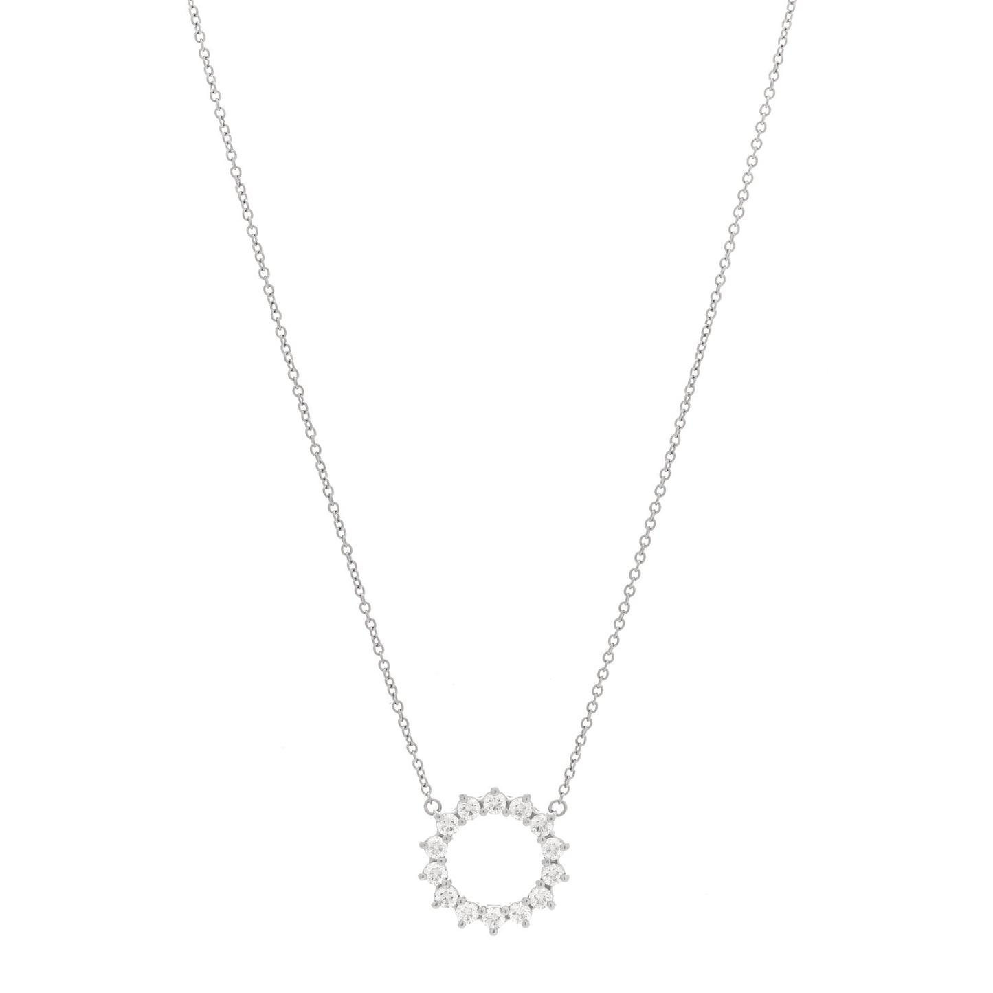 Platinum Diamond Small Open Circle Pendant Necklace