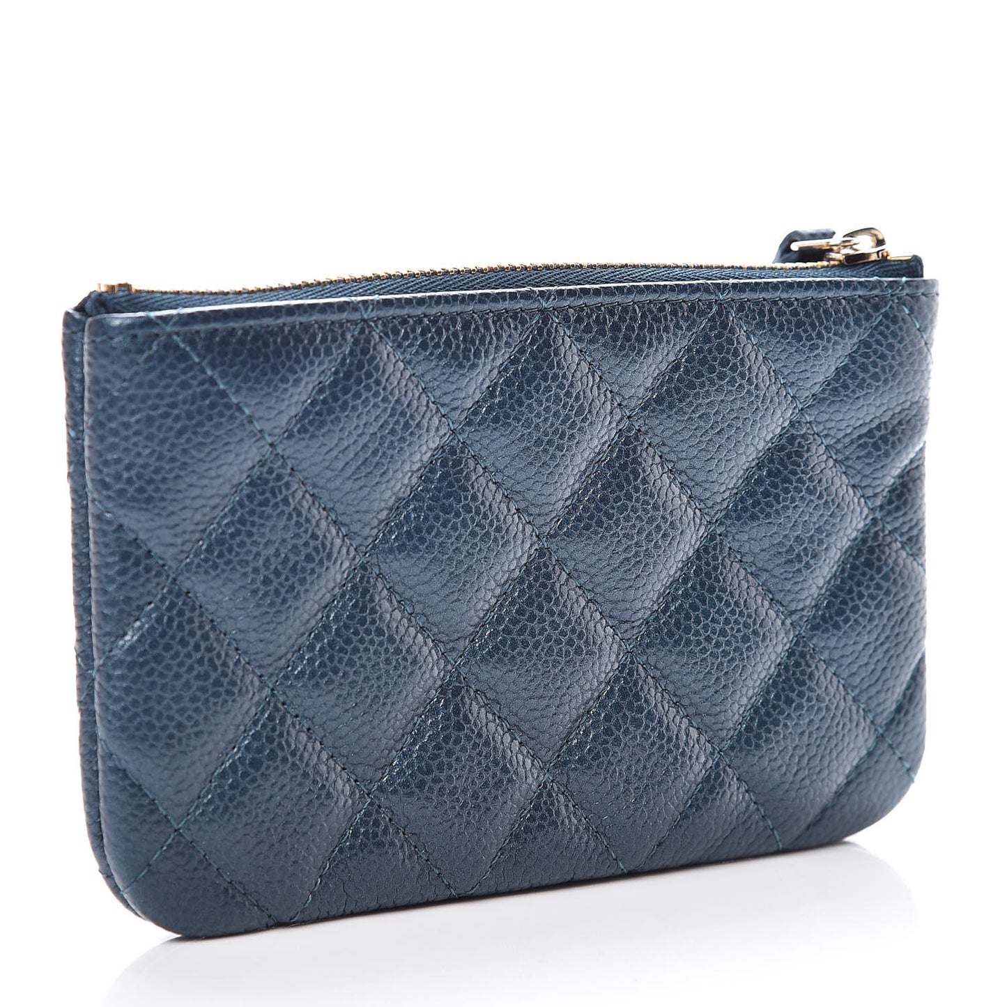 Metallic Caviar Quilted Small Cosmetic Case Dark Blue