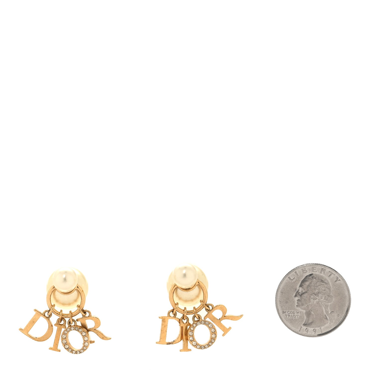 Christian Dior Pearl Crystal Tribal Logo Charms Earrings Gold 2 of 4