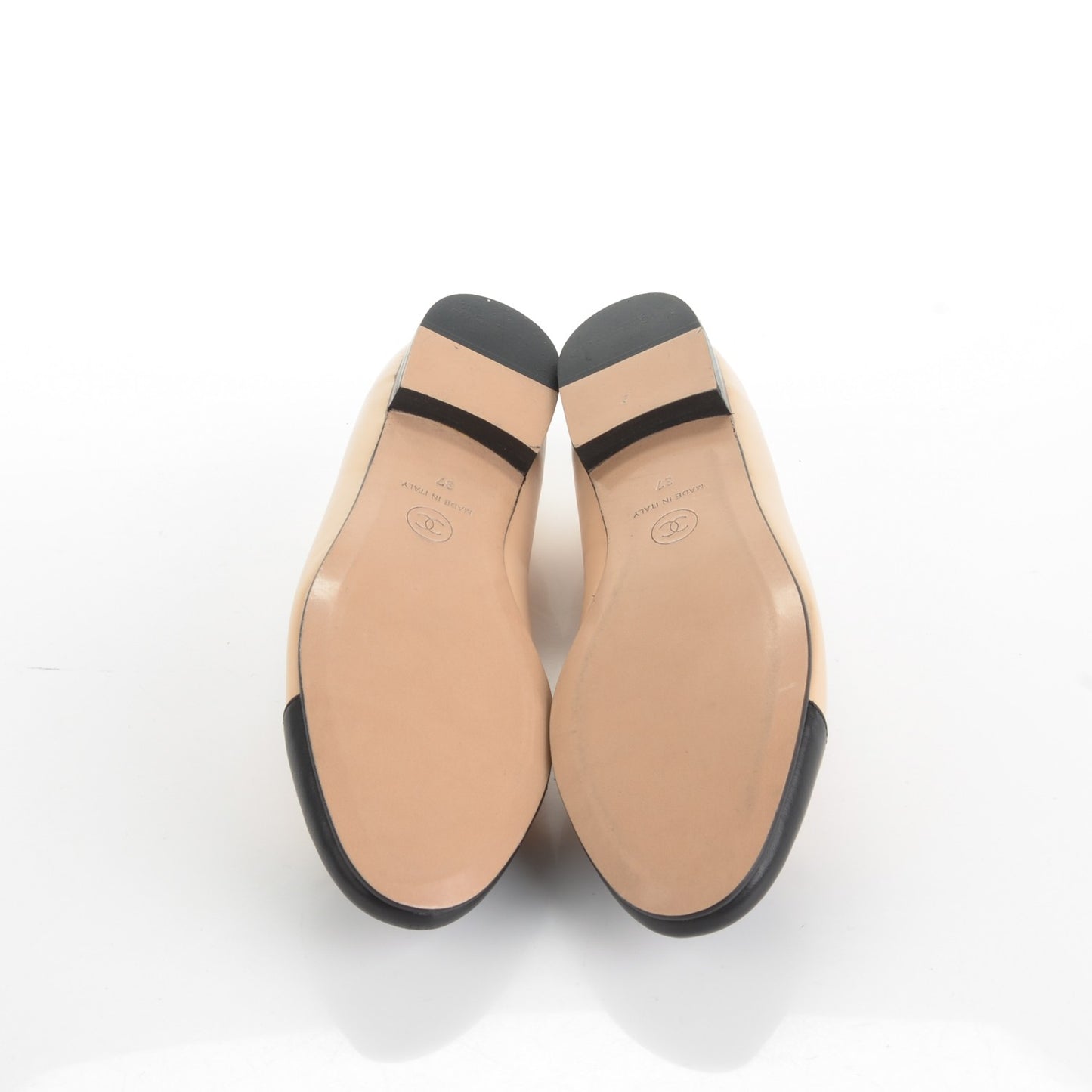Lambskin Cap Toe Ballerina Flats 37 Beige Black