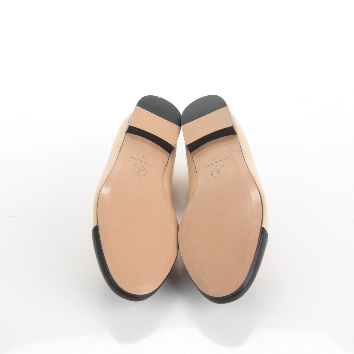 Chanel Lambskin Cap Toe Ballerina Flats 37 Beige Black 5 of 10