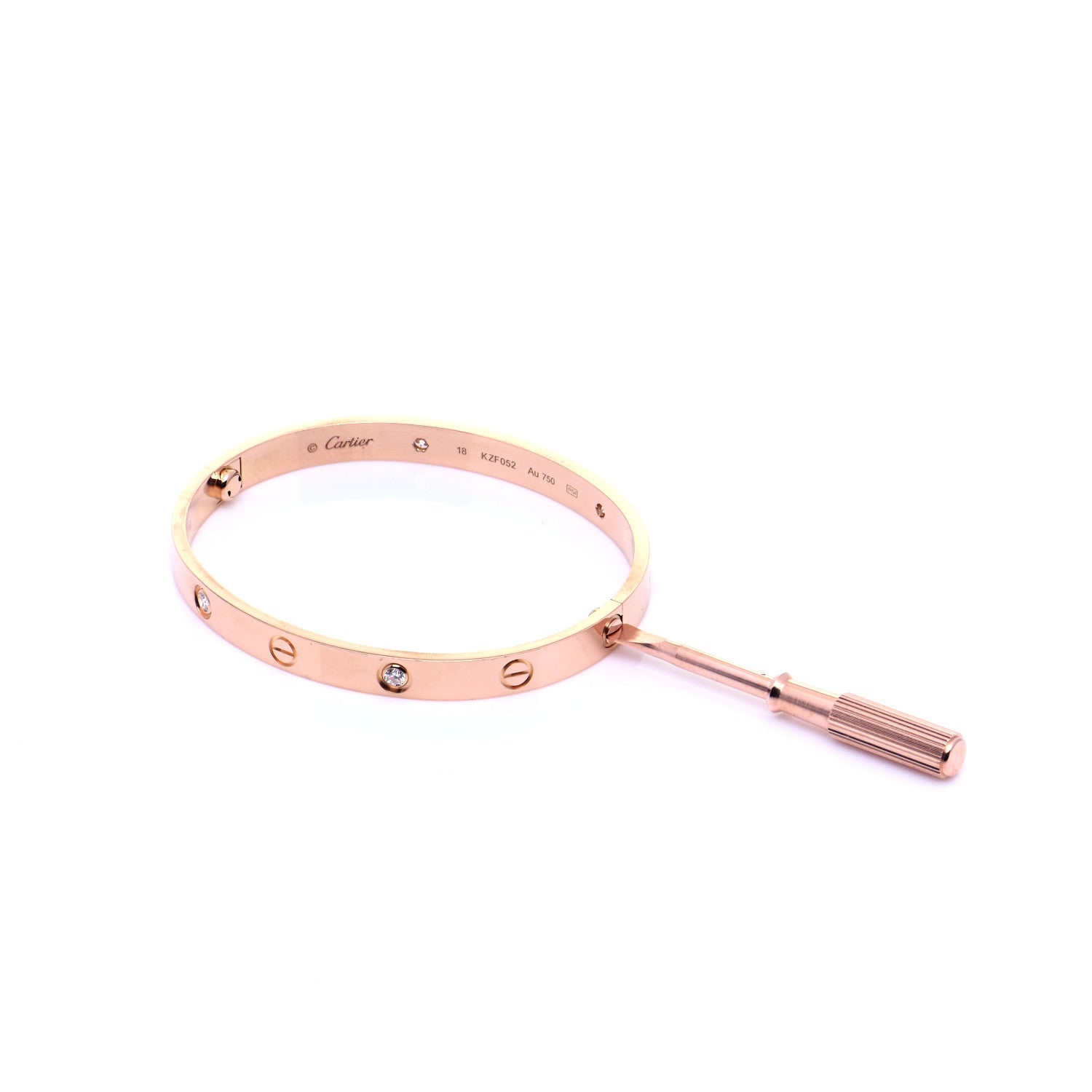 Cartier 18K Pink Gold 4 Diamond LOVE Bracelet 18 6 of 8