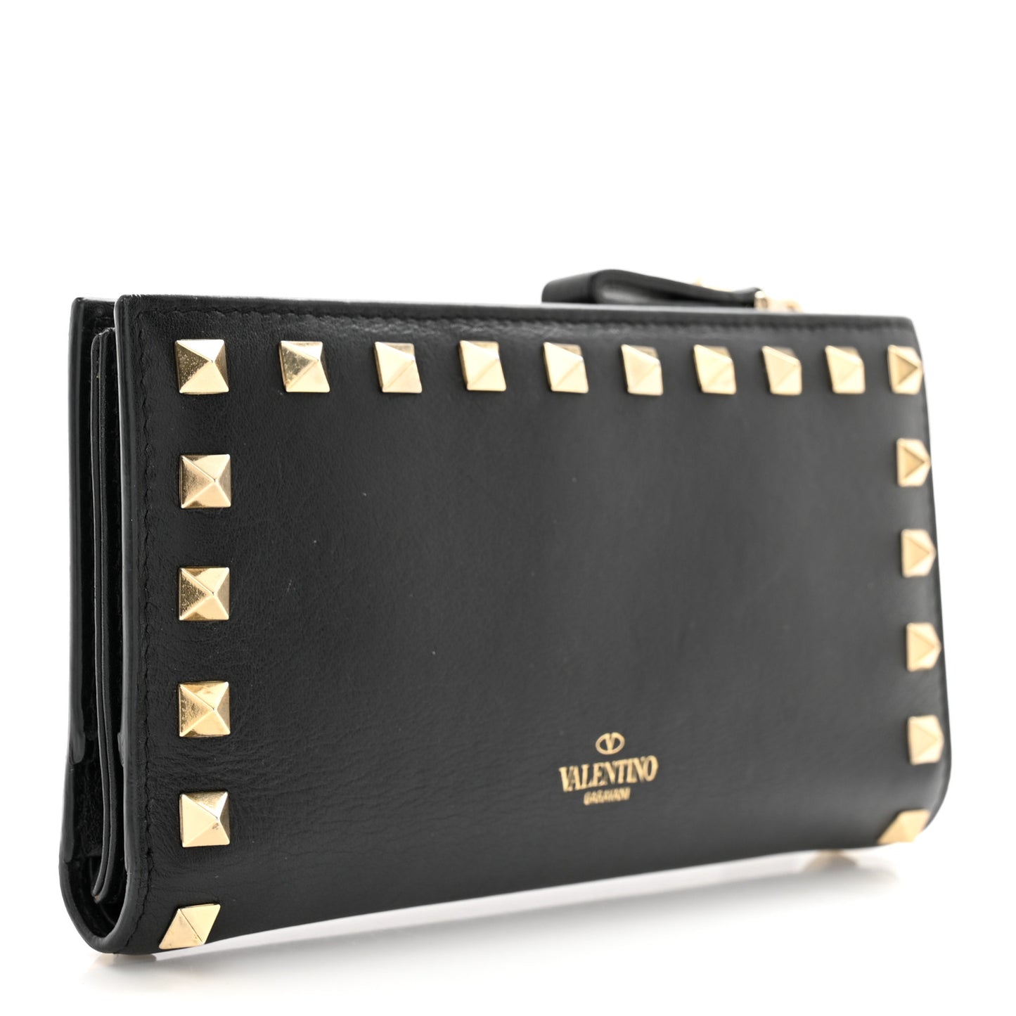 Calfskin Rockstud Bi-Fold Long Wallet Black
