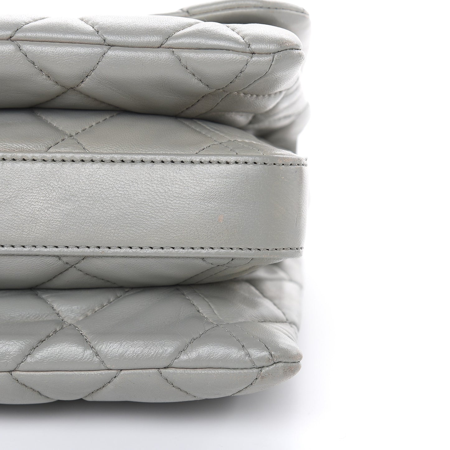 Lambskin Quilted Large 3 Flap Bag Grey