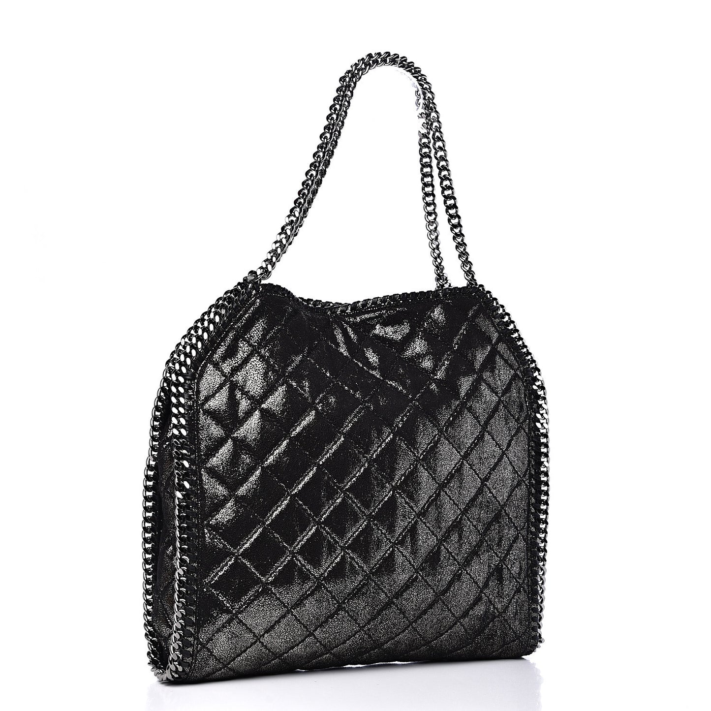 Chamois Shiny Dotted Quilted Small Falabella Tote Ruthenium
