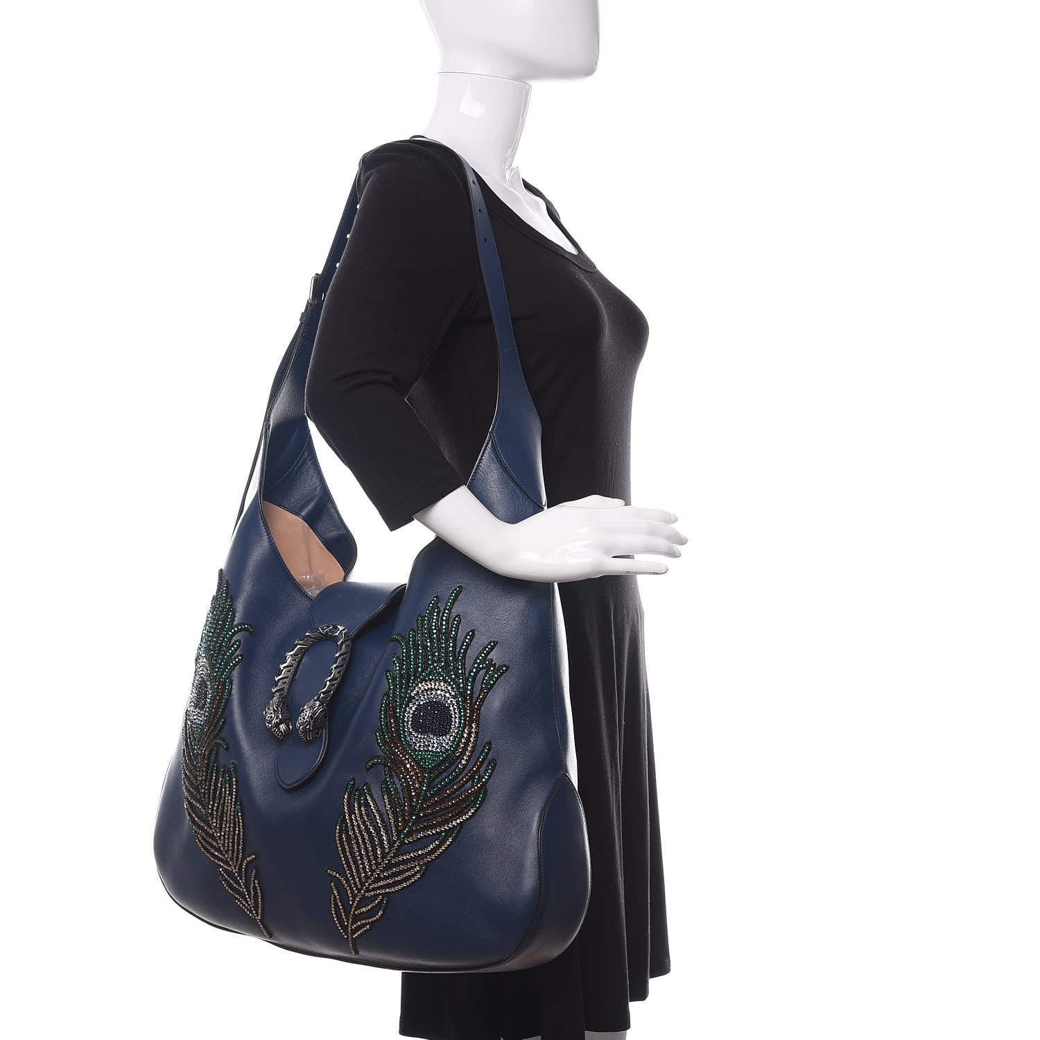 Gucci Calfskin Sequin Embroidered Extra Large Dionysus Hobo Dark Blue 2 of 10