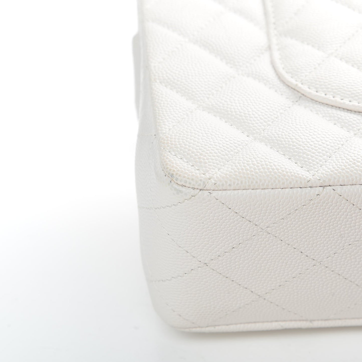 Caviar Quilted Medium Double Flap White