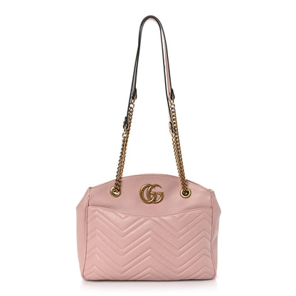 Gucci Calfskin Matelasse Medium GG Marmont Open Top Shoulder Bag Perfect Pink 1 of 9